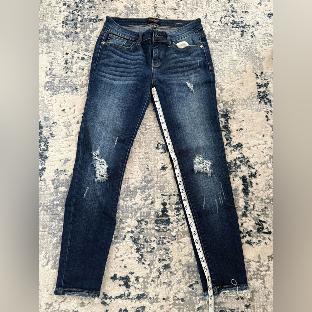 Judy Blue Dark Blue Distressed Straight Leg Jeans
